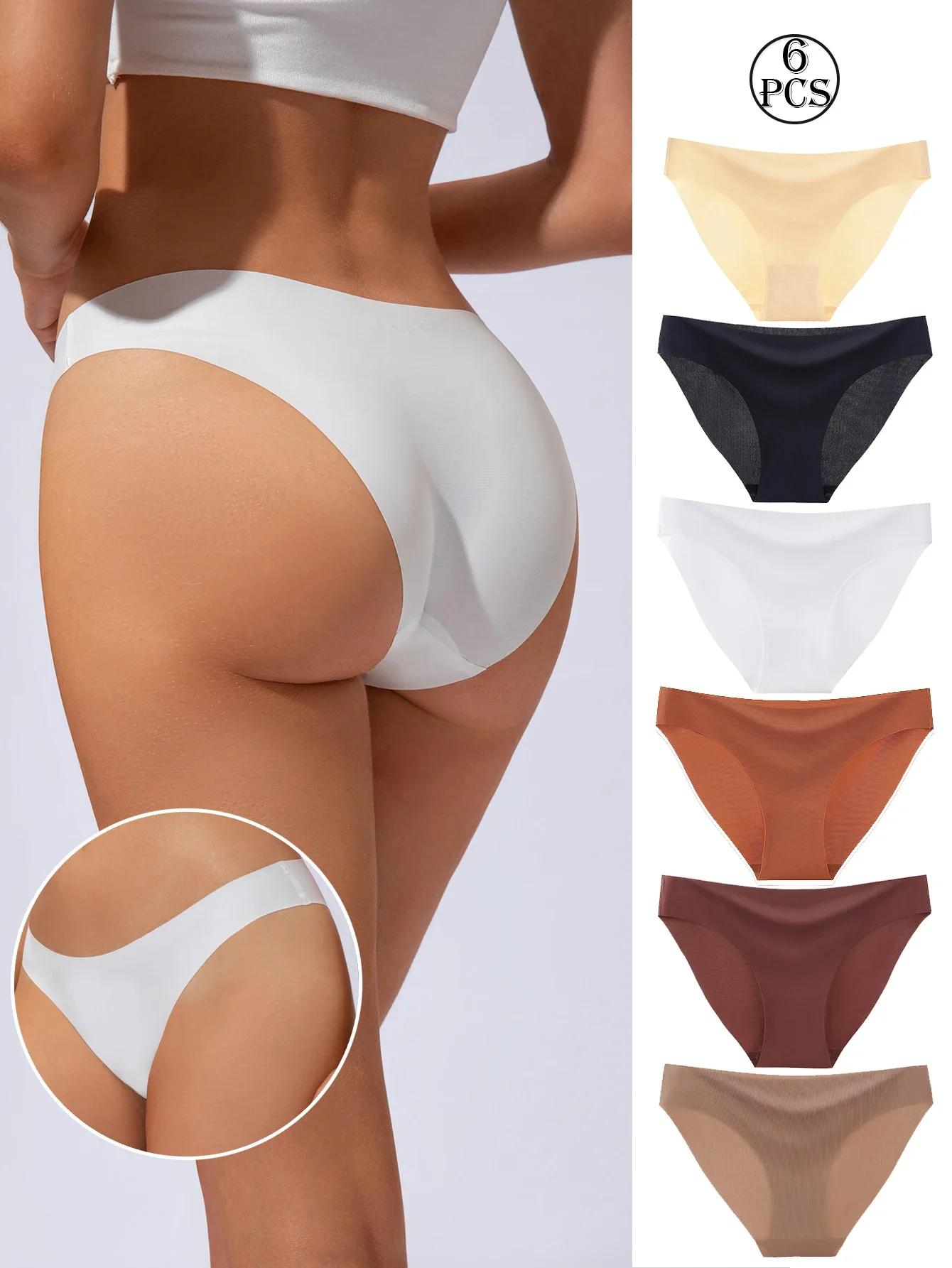 6pcs Sports Cool Style Minimalist Girls' Underwear Mid Waist Japanese white black Cotton Women's Triangle