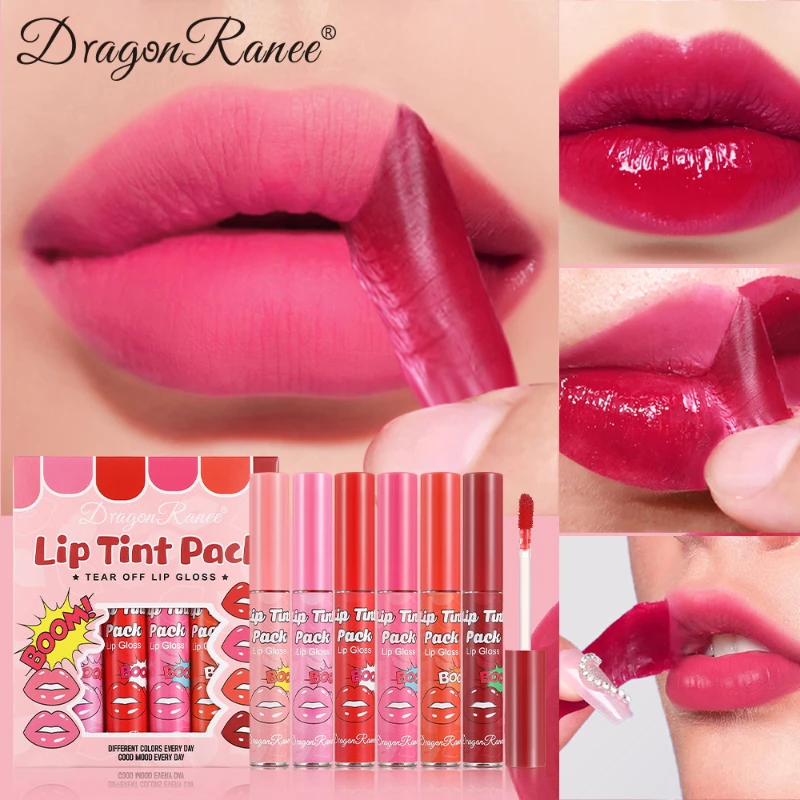 6 pz-set Lip Liner Peel Off Tattoo Lipgloss, Idratante Impermeabile di Lunga Durata Opaco Naturale Lip Tint Tear-off Lip Stain Trucco