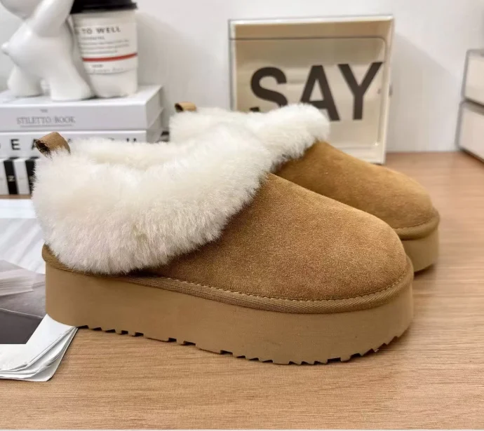 2026 Fashion Design Fluffy Women Ultra Mini Natural Wool Fur Shallow Snow Boots Classic Real Sheepskin Casual Short Ankle Warm Non-slip Flat Shoes