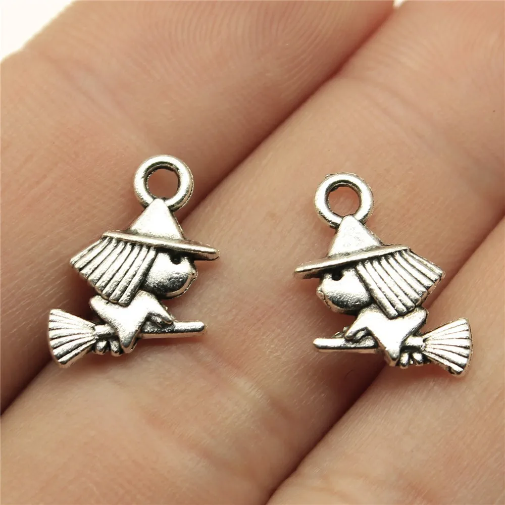 20pcs Halloween Witch Wizard Antique Bronze Silver Color Pendants DIY Findings Tibetan Jewelry