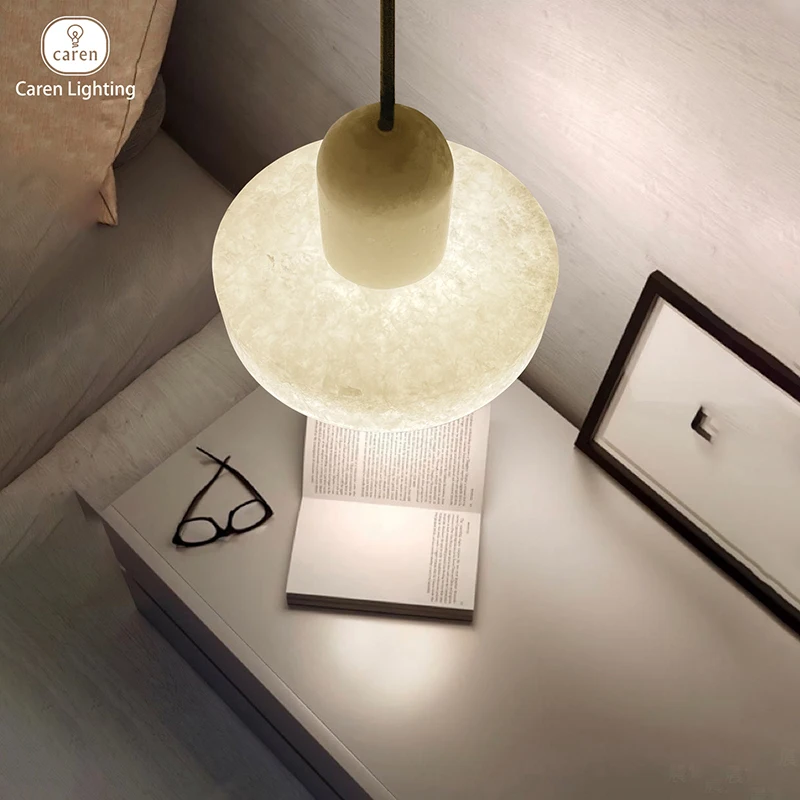 Caren Lighting natural alabaster marble stone Calcite Minimalist Pendant Light Elegant pendant chandelier warm glow Luxury