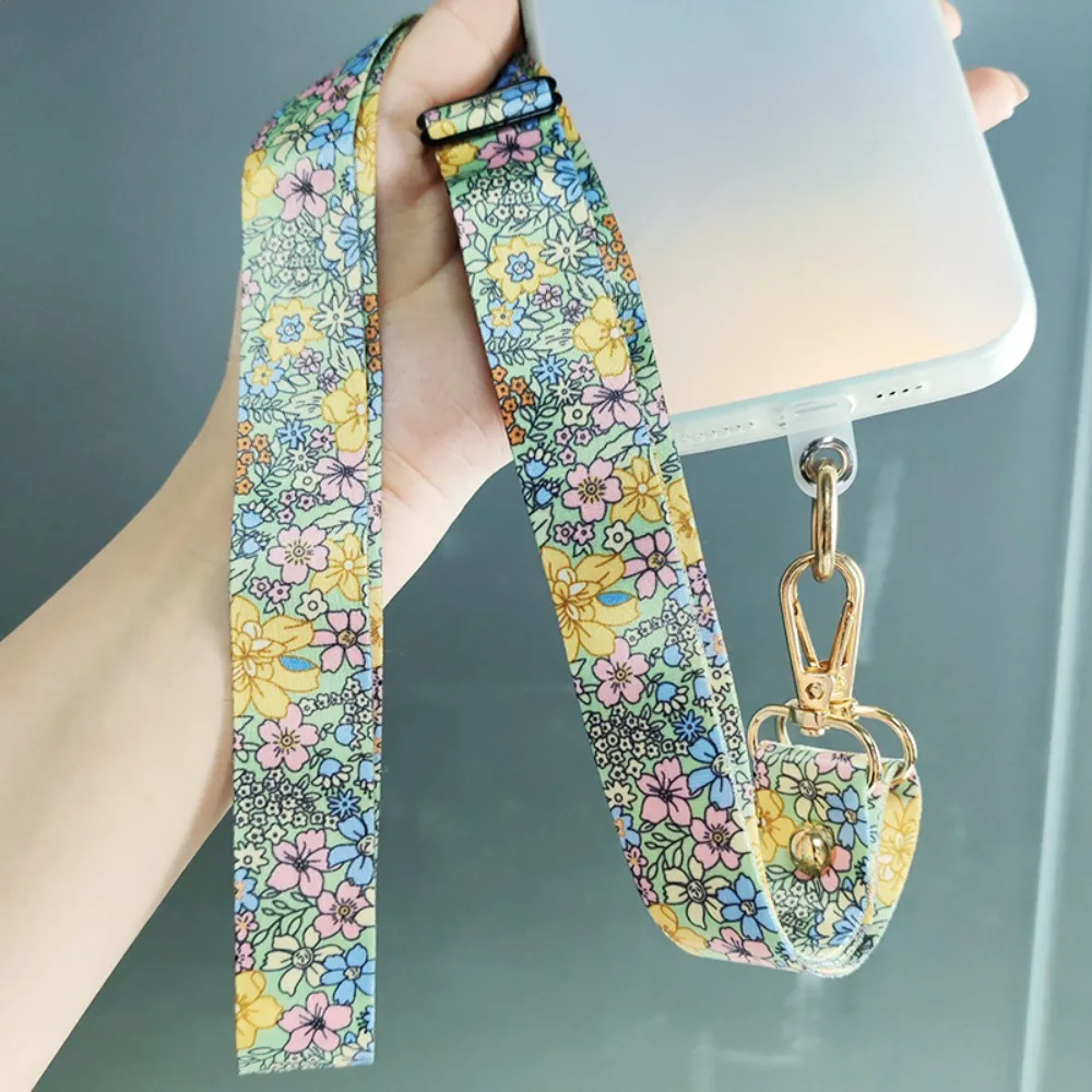 

Модный регулируемый ремешок для телефона с цветочным принтом и клипсой, шнурок для ношения на шее, ремешок для чехла телефона