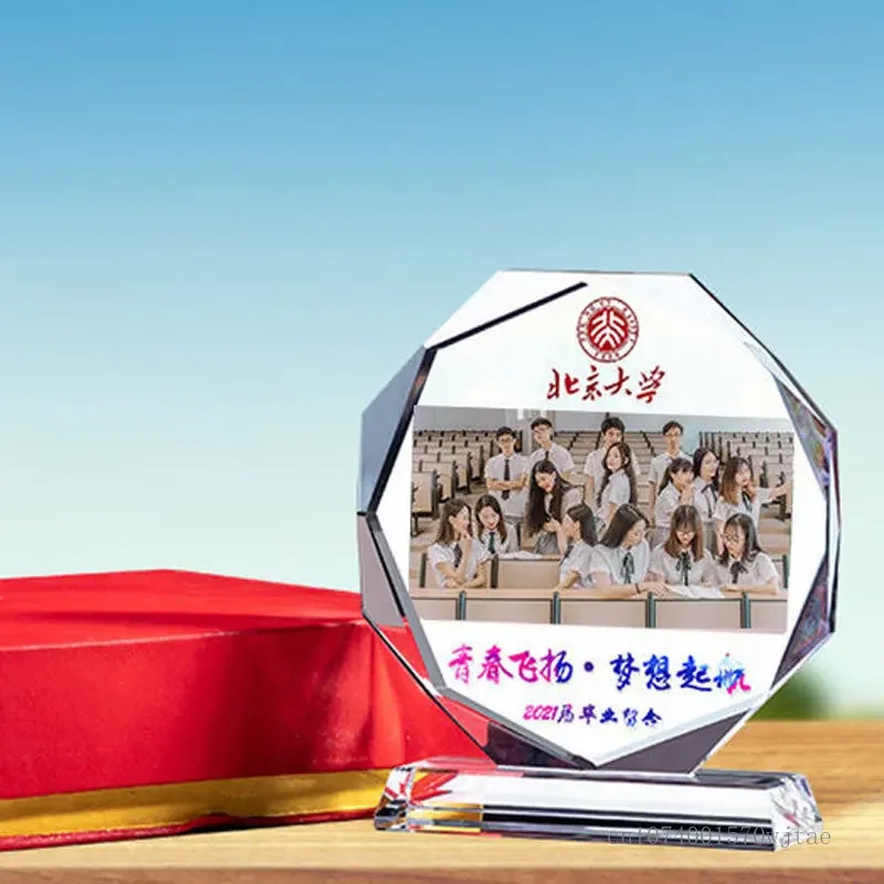 Customized Crystal Color Printing Photo Frame, Commemorative Gifts, Student Awards, Company Group Photo, 10 cm, 12 cm, 15cm, 1Pc