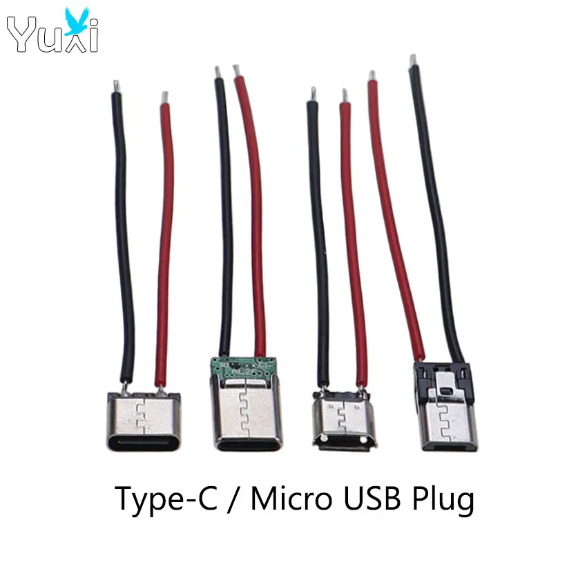 YuXi 2/5/10pcs Type-C Micro USB 2P Charging Port Male Female Socket USB Connector Welding Wire DIY 2pin Charger Plug