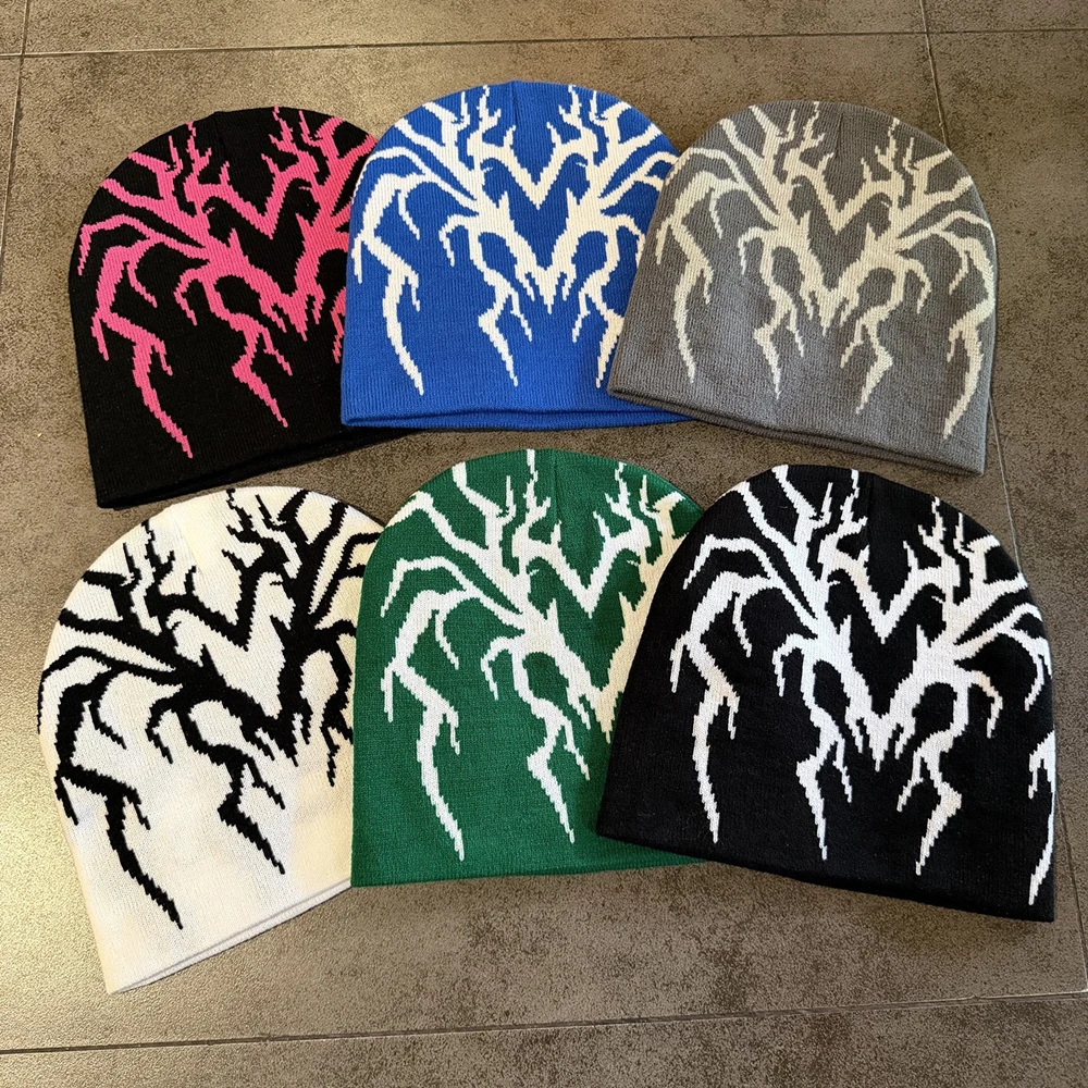 High Quality Fashion Winter Graphic Print Beanie 100%Cotton Daily Casual Hat Outdoor Retro Knitted Skullcap Men Women
