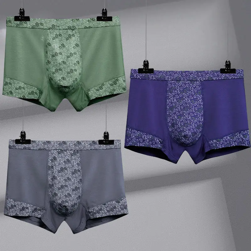 Plus Fat Size Modal Fiber Comfortable Breathable Fat Men's Boxers Fashion Boxers Smooth and Soft Sexy Panties 3 PCS Underwear