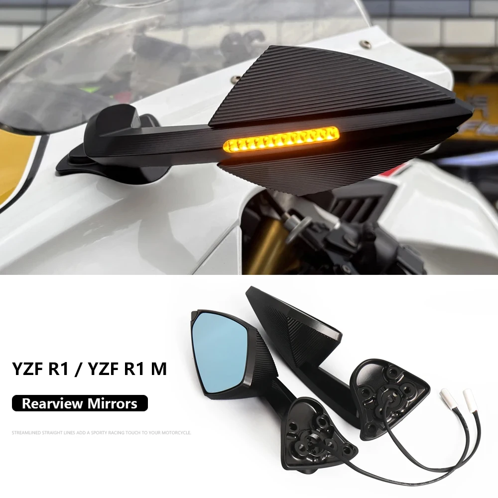

Motorcycle For Yamaha YZF R1 M YZF-R1M YZFR1 2020-2025 Rearview Mirror Turn Lights Side Mirrors with LED Turn Signal Indicator