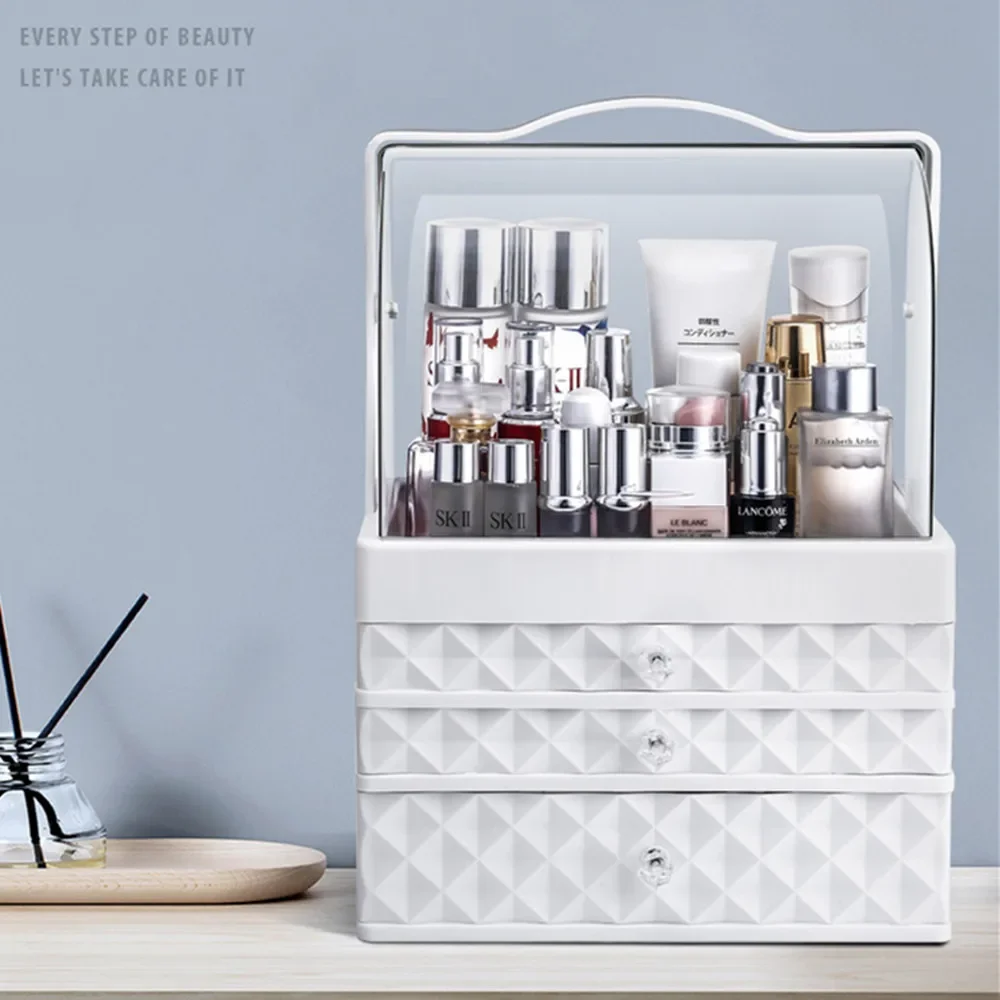 Dustproof Waterproof Cosmetic Storage Box Home Makeup Bag Portable Desktop Make Up Suitcase Multi Drawer Separate Travel Handbag