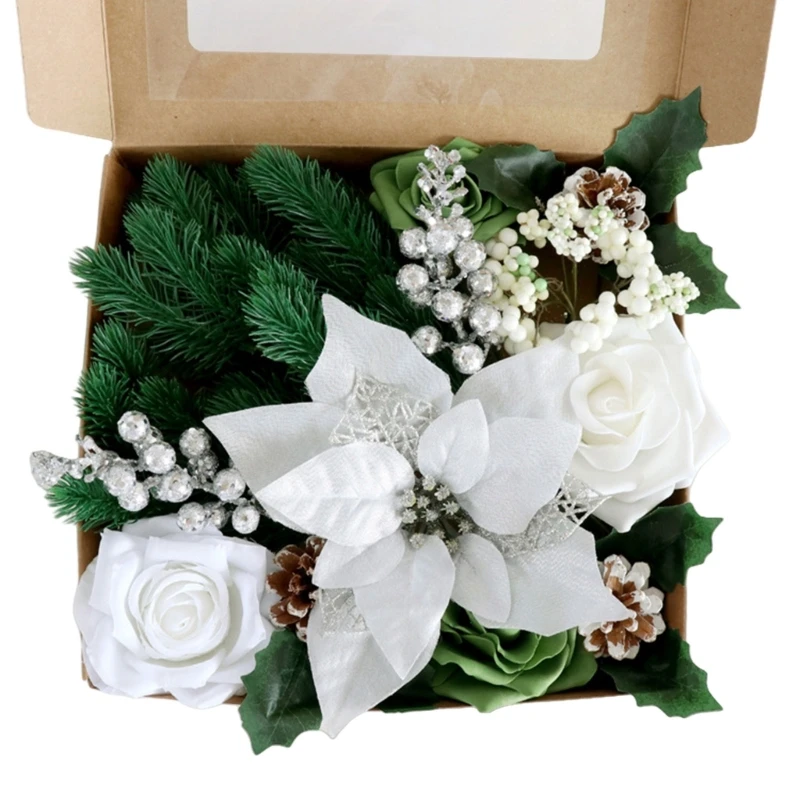 Beautiful Christmas Tree Ornament Craft Set with Faux Flowers and Pine Accent Drop Shipping