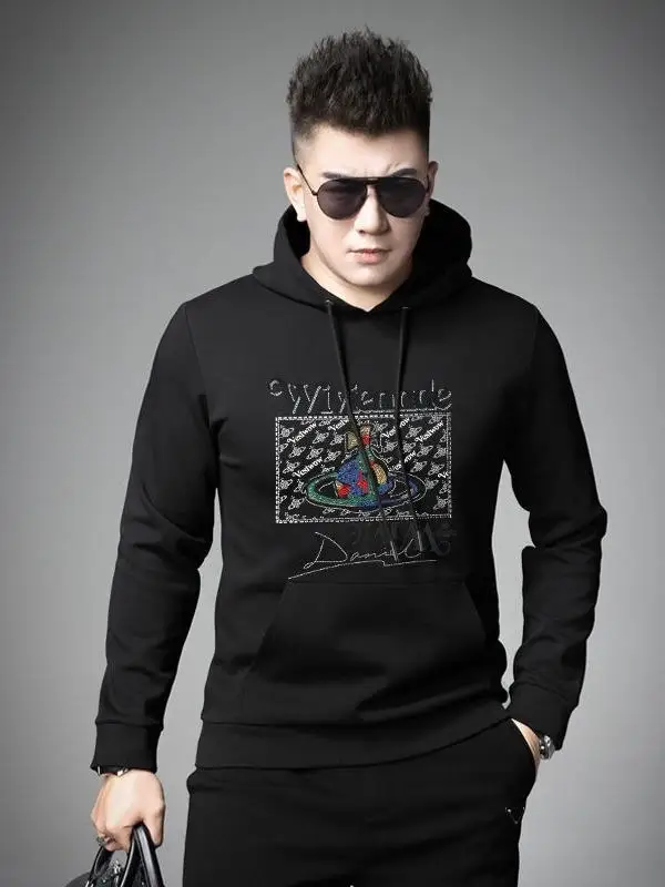 

Men's Hoodie Sweatirt Long Sve Glitter Print Casual Outerwear Autumn Winter New Sle European Faion with Hat