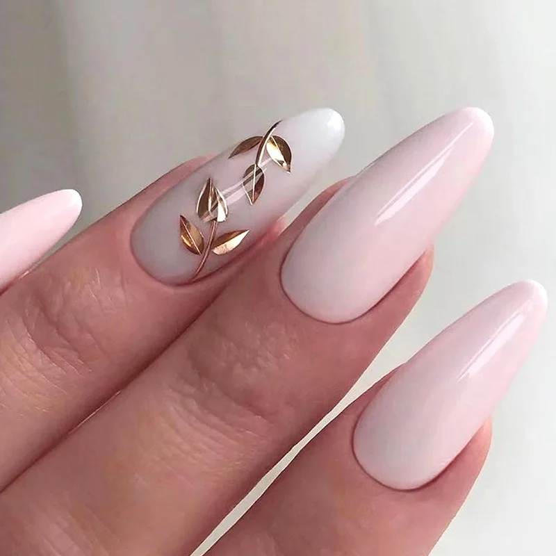 24Pcs Purple Flower Stiletto Round Head Press on Nails False Nails Almond Fake Nails French Wearable Full Cover Nail Tips