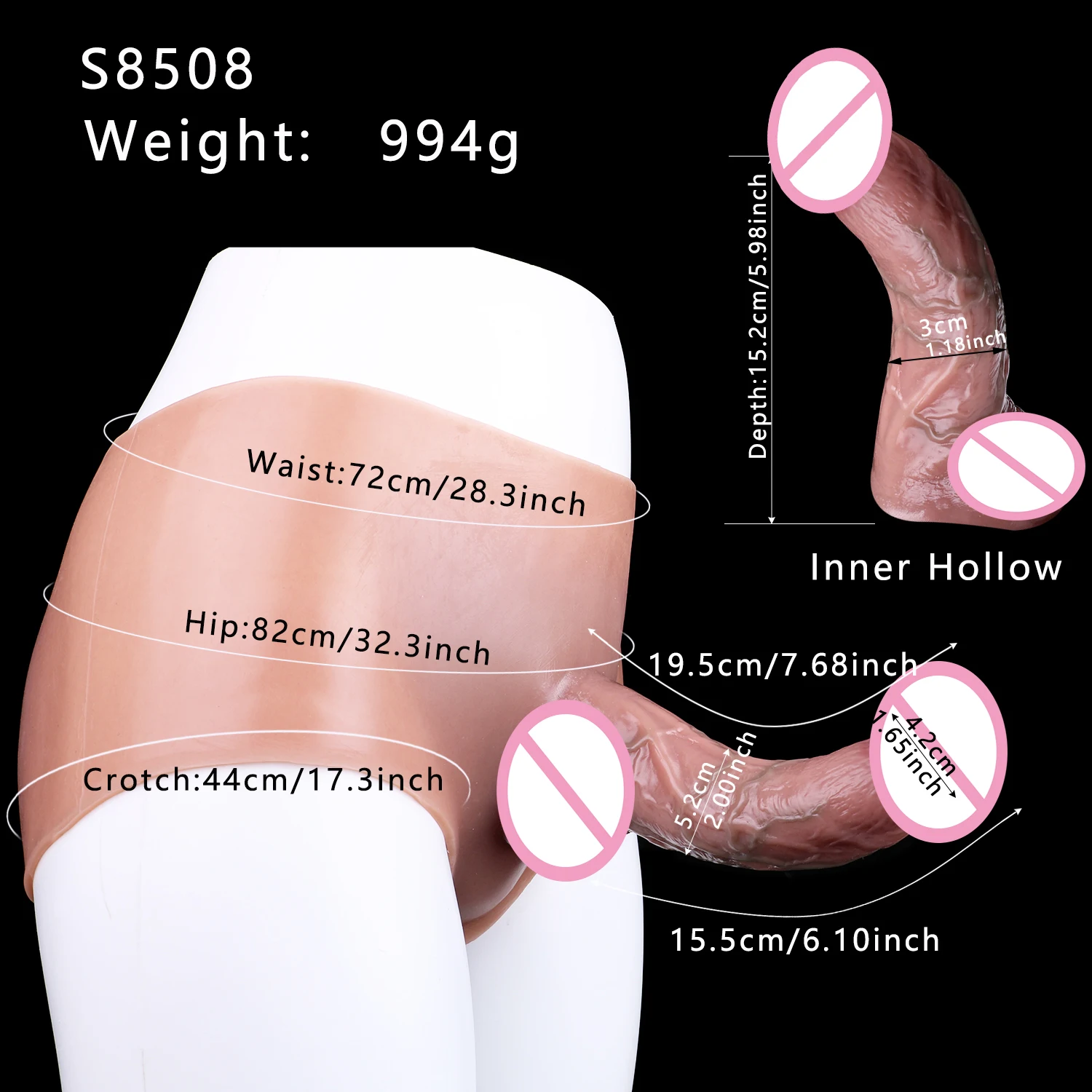 SXXY Silicone Penis Sleeve Pants With Cruved Hollow Dildo Sex Toy For Men Penis Extension Sleeve Male Erotic Products