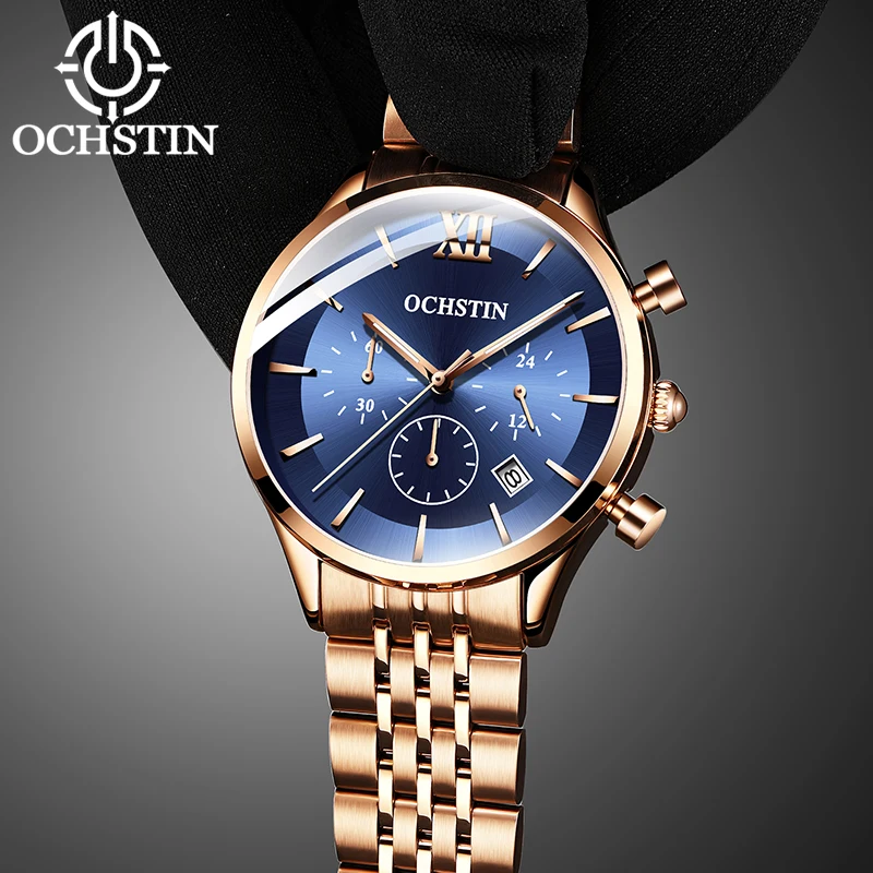 

OCHSTIN Luxury Men's Watch Stainless Steel Band Waterproof Luminous Chronograph Male Clock Quartz Wristwatch For Man relogios