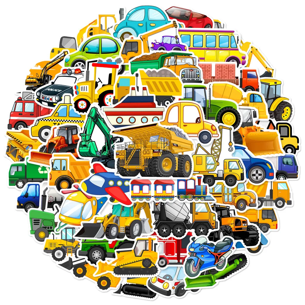 60Pcs Cartoon Engineering Vehicle Stickers Waterproof Transportation Decals Kids Decor for Water Bottle Anime Worlds Store