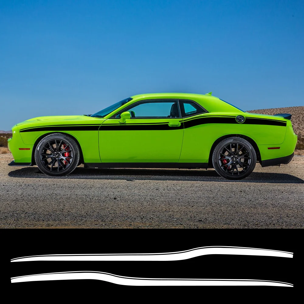 2Pcs Car Side Body Waistline Stickers Racing Stripe Vinyl Film Decals Auto Accessories for Dodge Challenger SRT Hellcat SXT GT