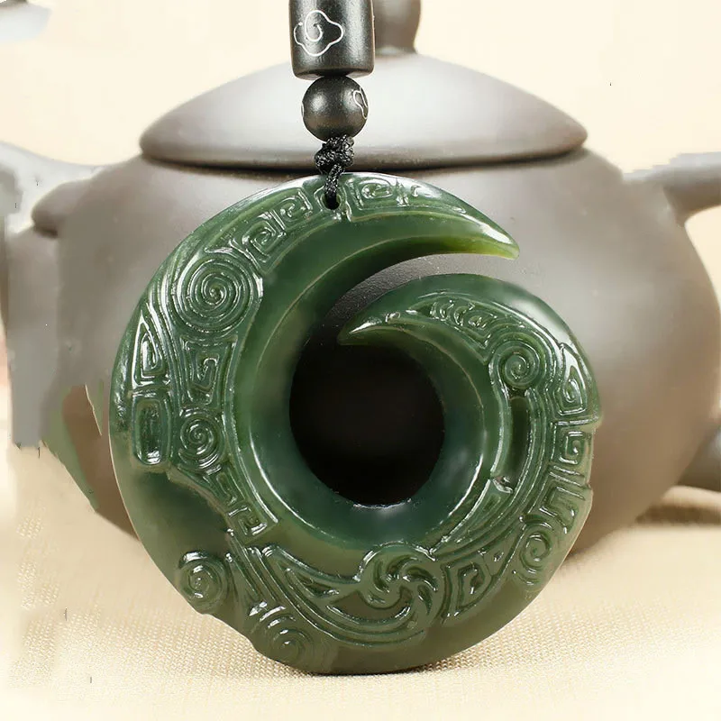 Xinjiang Hetian Jade Jade Jade Double-sided Carving Twist Dry Kunshi Run Pendant Men's and Women's Safe Pendants