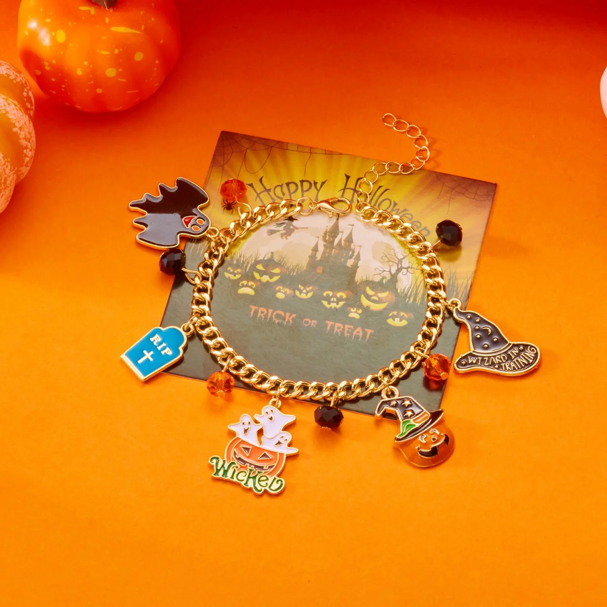 القوطية قلادة سوار اليقطين شبح عين الشر العنكبوت ويب الجمجمة الخفافيش القلعة الأسود القط التابوت سلسلة الإسورة للنساء الرجال المجوهرات #1