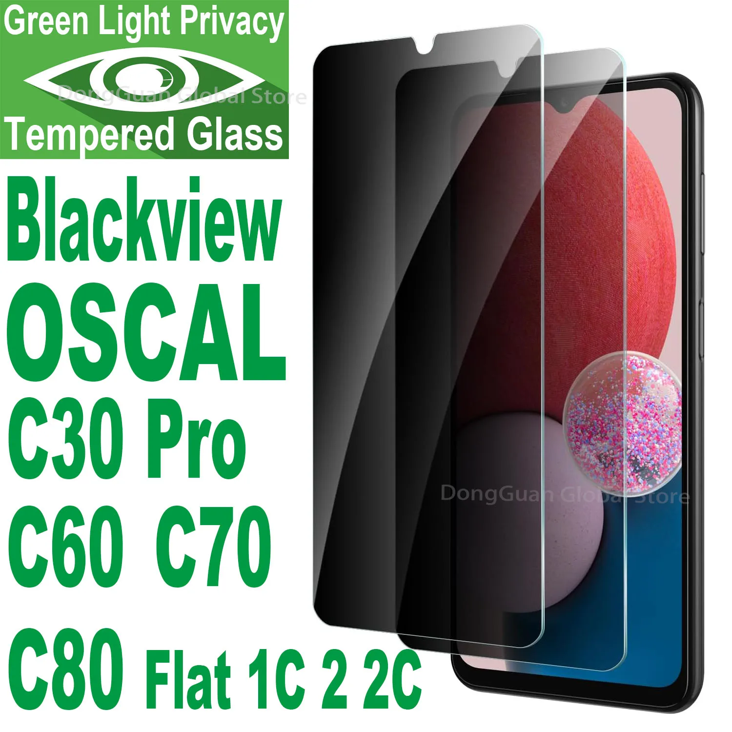 

For Blackview OSCAL C60 C70 C80 FLAT 1C 2 2C C30Pro Tempered Glass Green Light Privacy Anti Spy Eye Protective Screen Protector