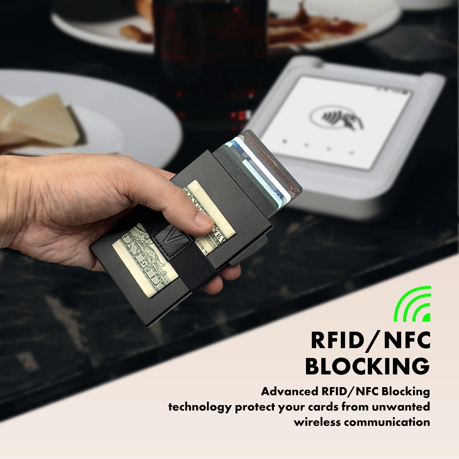 محفظة AirTag المعدنية الذكية للرجال: حامل نحيف، حجب RFID، تصميم بطاقة منبثقة بسيطة - ملحق تتبع آمن