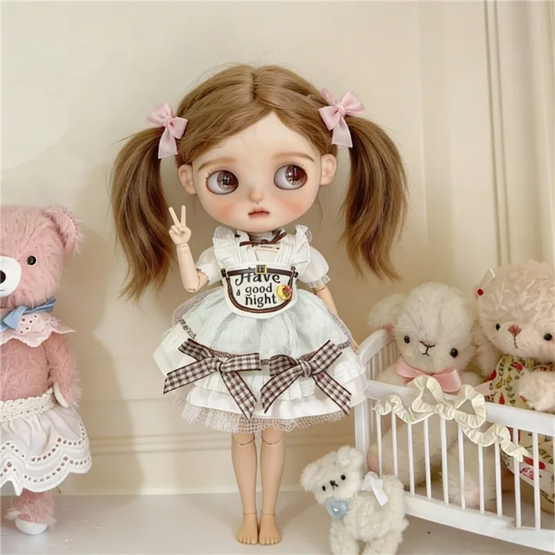 For Blythe Doll Outfit Clothing Princess Lace Maid Skirt Set Cute Plaid Pants Vintage Dress Clothes OB24 OB22 1/6 Accessories