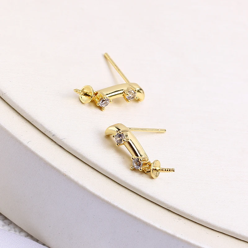

E069 Gold Plated Copper S925 Sterling Silver Needle Pearl Stud Earrings Findings Jewelry Making DIY Jewelry Accessories