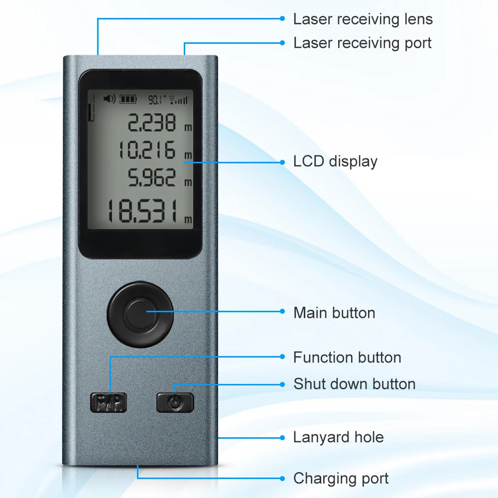 Imagem -06 - Telêmetro a Laser Digital Inteligente Medidor de Distância Portátil Inteligente Mini Carregamento Usb Recarregável m 30 m 40 m 50m