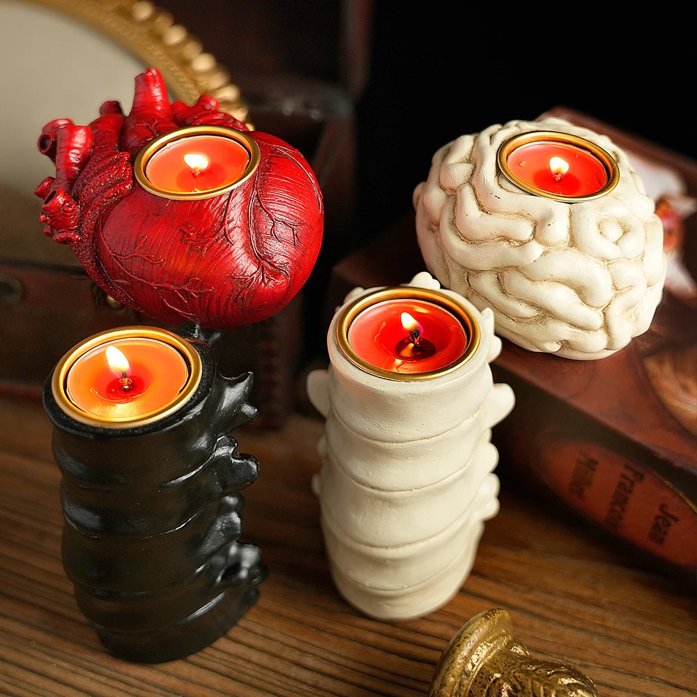 1 Piece Halloween New Arrangement Scary Candle Holder Decoration Heart Brain Ghost Festival Decoration Supplies Props