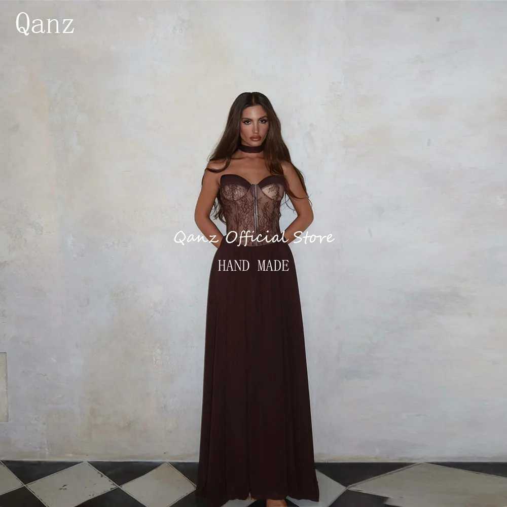 

Qanz Современные длинные платья для выпускного вечера Милая шикарная кружевная вечерняя платье трапециевидной формы Женское платье Robe De Soiree Femme Chic 2,2gante по индивидуальному заказу