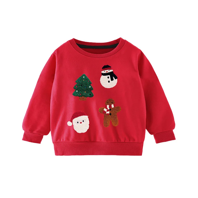 Boys Girls Christmas Sweatshirt Autumn Winter Children Clothes Long Sleeve Cartoon Santa Printed Pullover Casual Loose Comfy Top