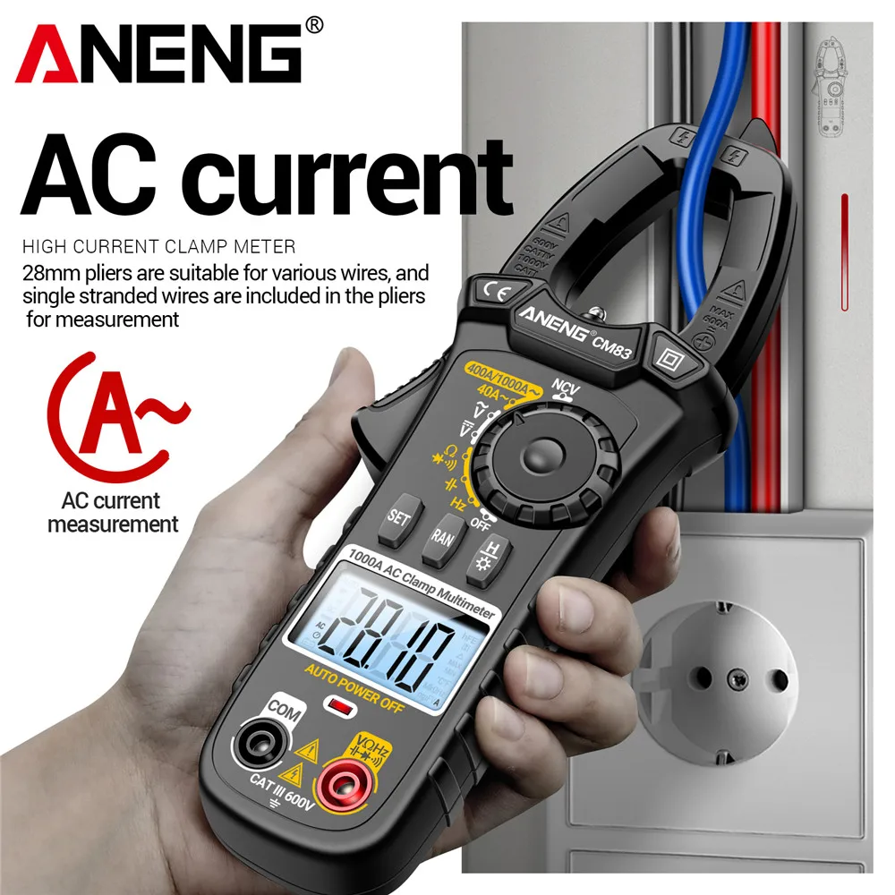 ANENG CM83 Digital Clamp Meter 1000A AC Current Capacitance 4000 Count Multimeter DC/AC Voltmeter NCV Sense Ohmmeter Tester Tool