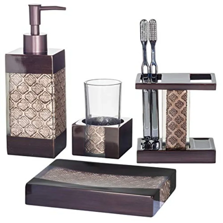 

Creative Scents Dalia 4-Piece rown atroom Accories t Complete - Luxury Resin at Decor Includes Soap Dispenr Tootrus older Tumle