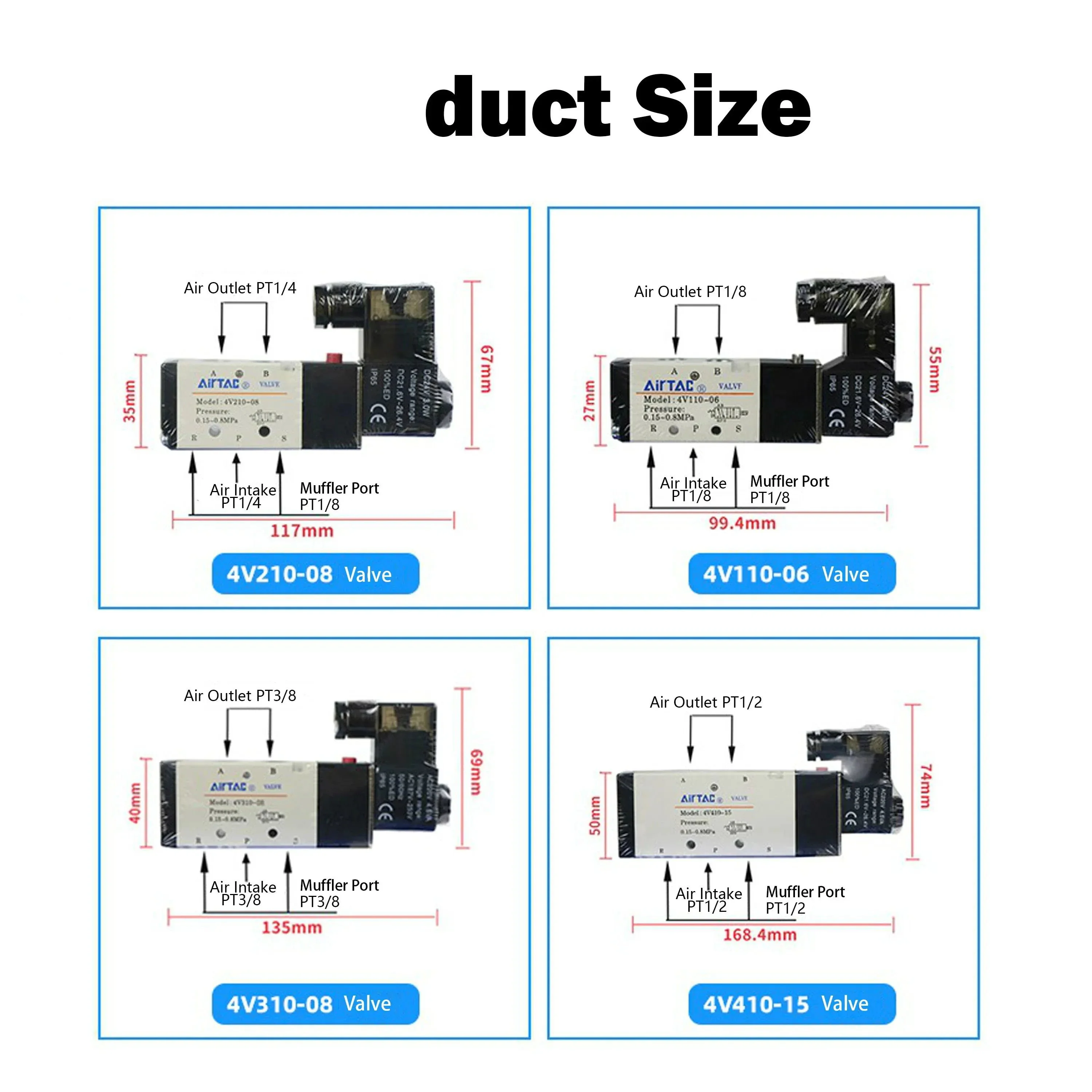 4V110-06 4V210-08 4V310-10 4V410-15 Pneumatic Electric Solenoid Valve Direction Control Solenoid Valve 12V 24V 110V 220V