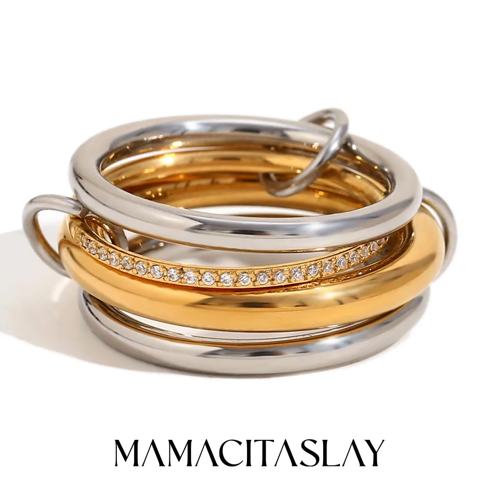 MamacitaSlay Unique Cool Three/Four Fingers Chain Shape Variable Hiphop Rings Stainless Steel Trendy Accessories Women Men Gifts