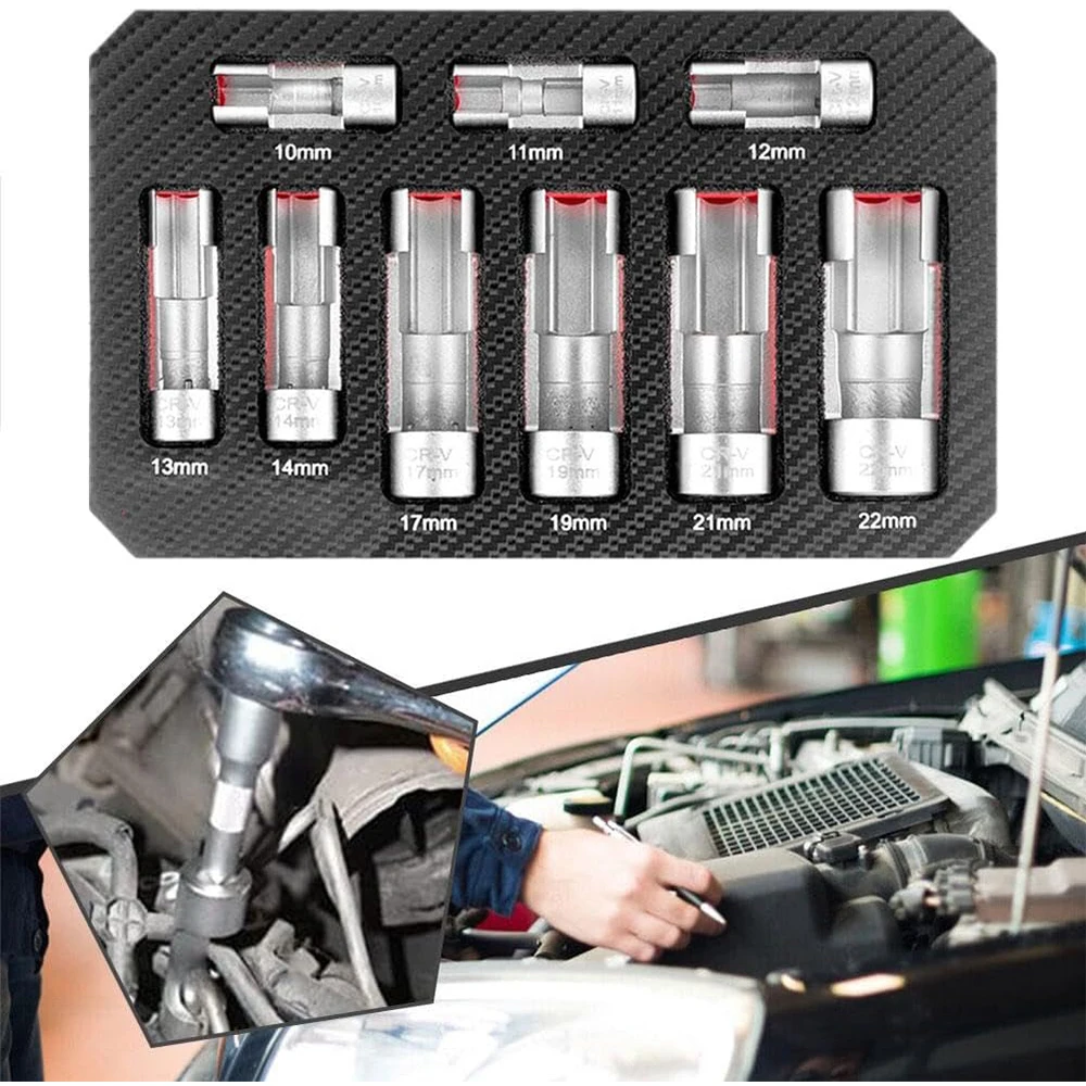 9pcs Open Oil Pipe Disassembly Sleeve Silver Chrome Vanadium Steel Fuel Injection Hexagonal Repair Tool