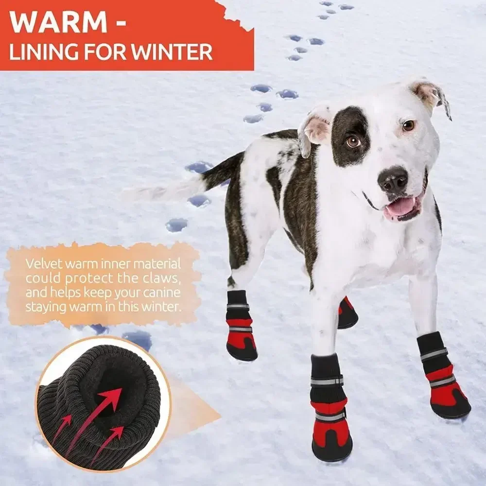 Shoes Winter Pet Booties Socks Paw 4pcs Dog Reflective Anti-slip Snow Protector Waterproof Boots Outdoor Puppy