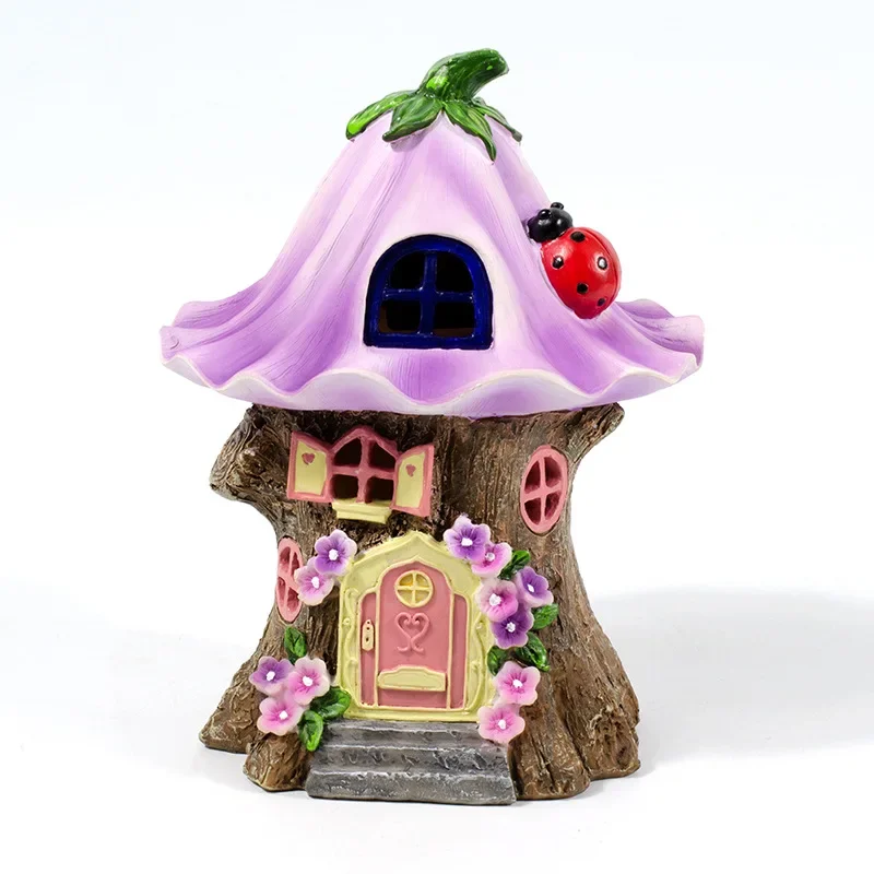 

Креативный солнечный дом на дереве со светом, уличный сад, балкон, лампа, украшение для двора, украшение из смолы, ремесленный орнамент