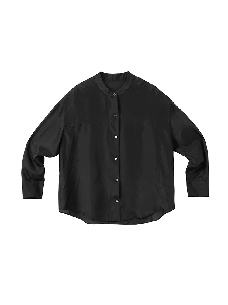 

Bebe Black Silk Thin Shirt 2026 New Women's Autumn Loose Long Sleeve Shirt Premium Feeling Simple Commute Style