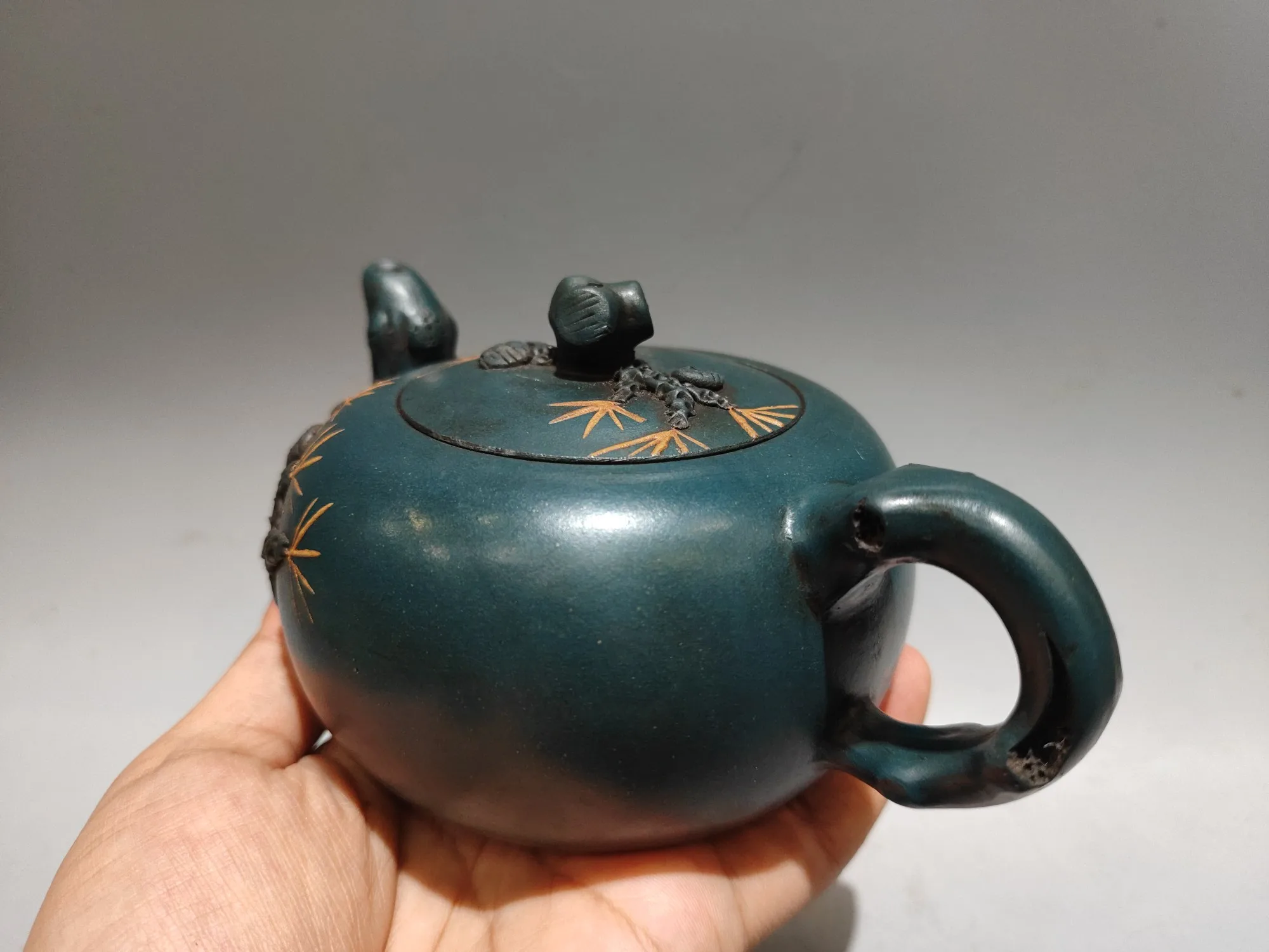 

7"Chinese Yixing Purple Clay Teapot Pine needle Songhua pattern Plum Blossom Pot Kettle Teapot Flagon Tea Ceremony Sample Tea
