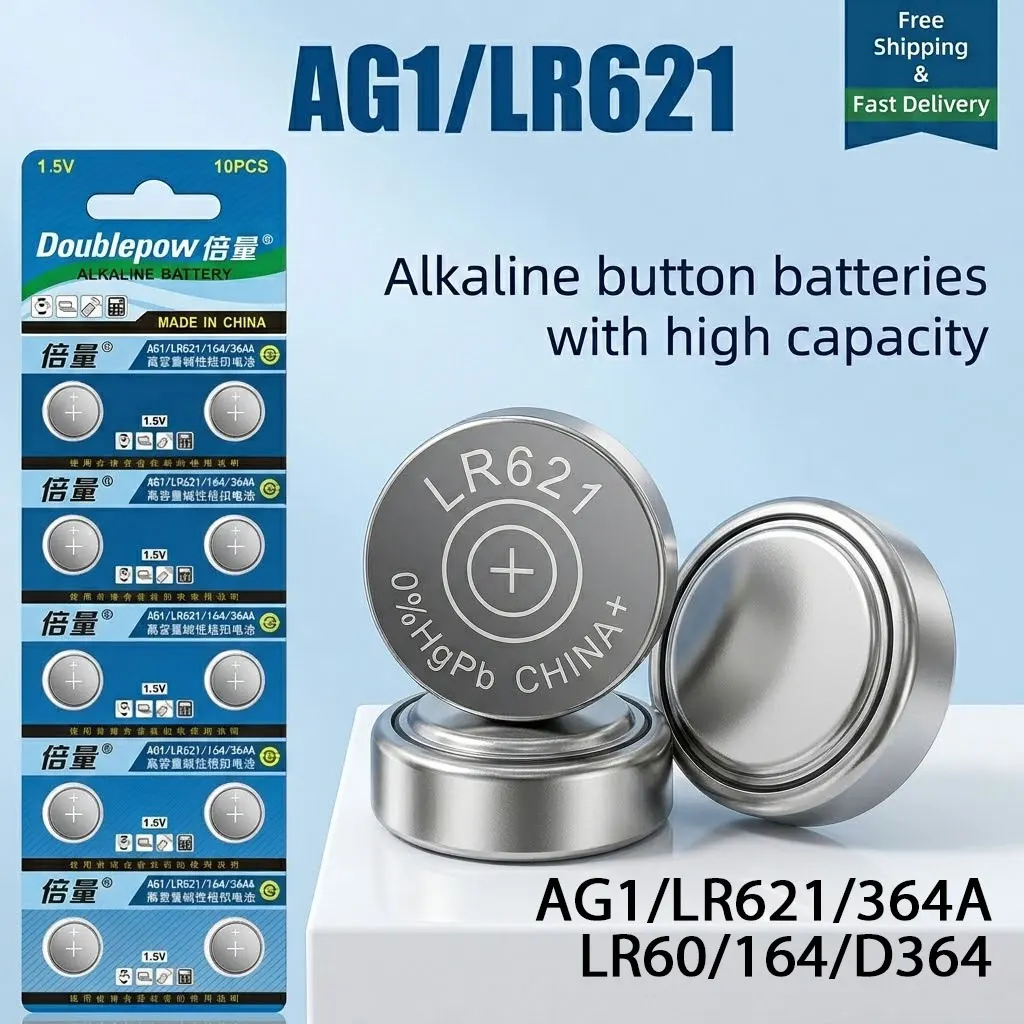 

Doublepow AG1 LR621 SR621SW 164 531 SR621 SR60 CX60 1.55V Alkaline Button Battery 2-10PCS For Watch Car Key Remote Toy