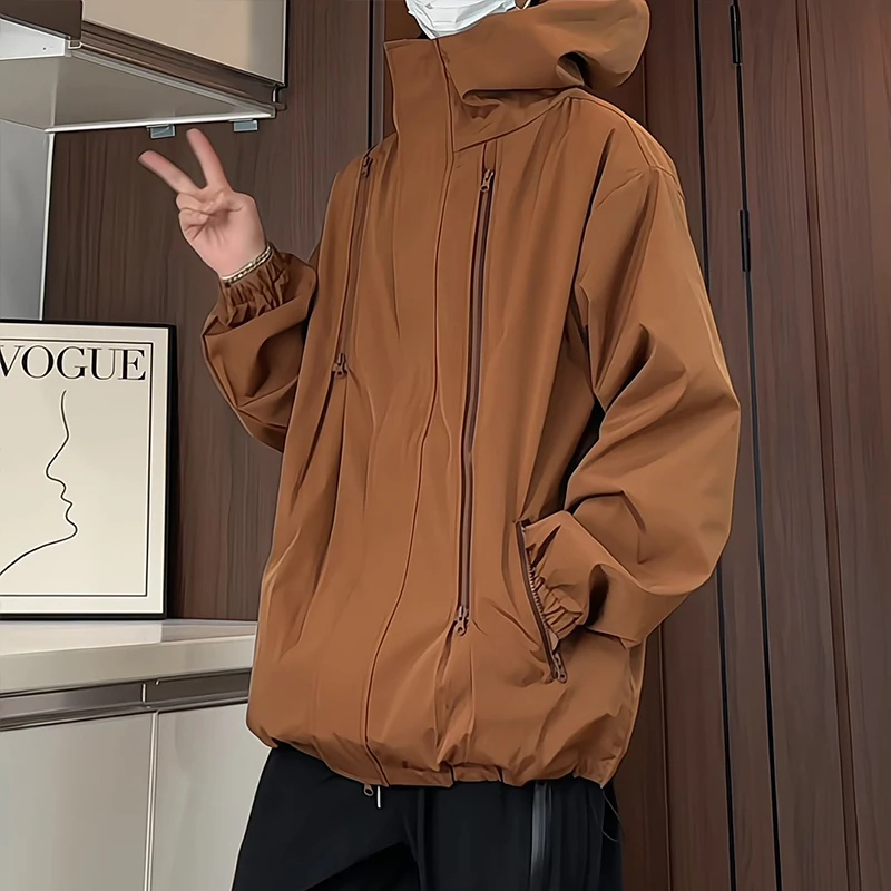 Spring Autumn Casual Jacket Men/Women Zipper Design High Quality Unisex Outdoor Waterproof Hooded Windbreaker Coats 5Colors