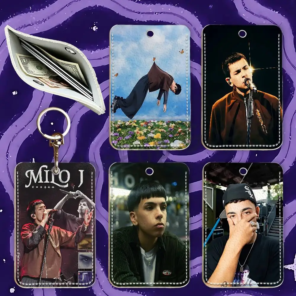 M-Milo J Leather Card Holder Pouch Keychain Coin Purse Rectangle ID Card Case Textured Pattern
