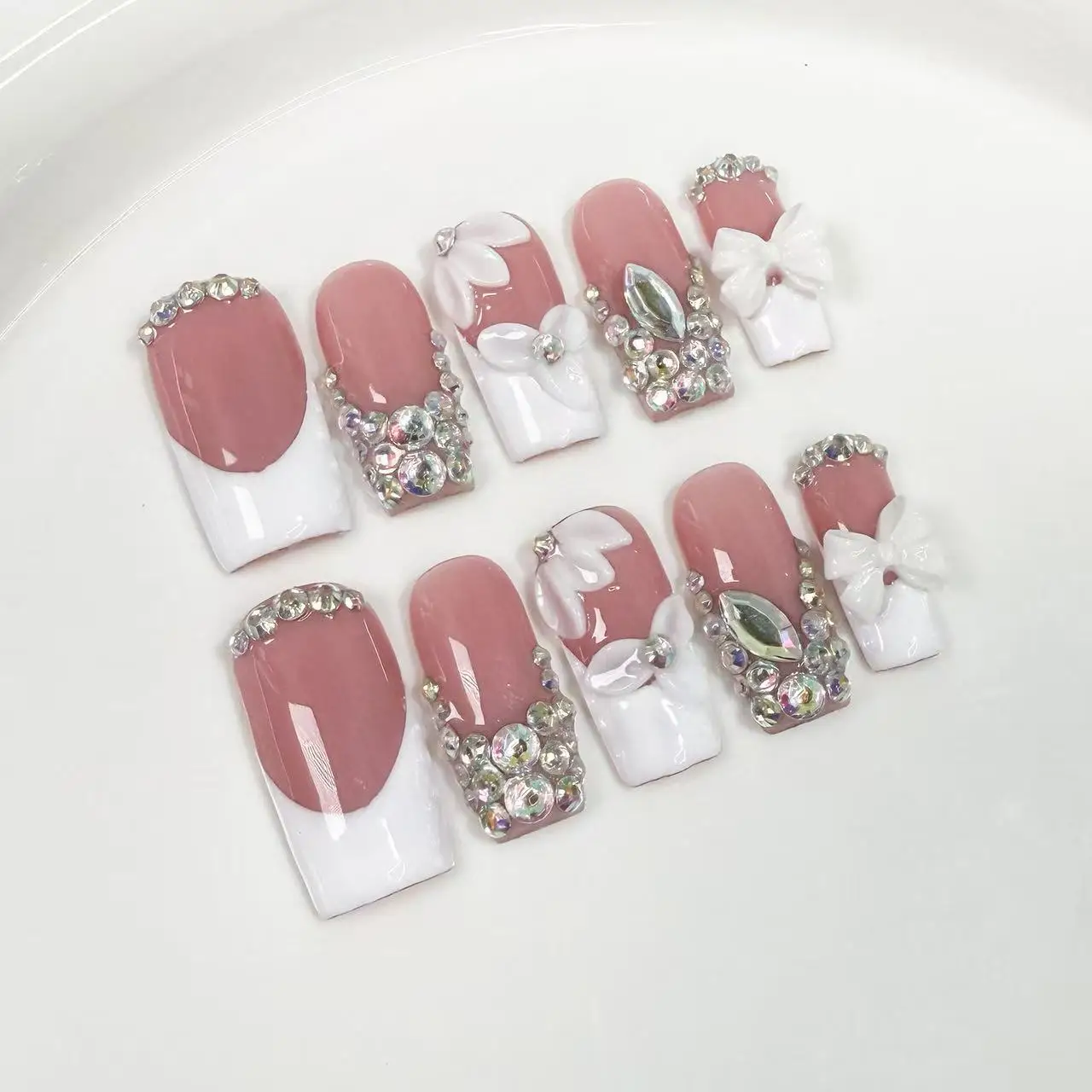 10pcs high-end Sweet and girlish style, hand-painted three-dimensional bow, petals, and sparkling pile diamonds handmade fake