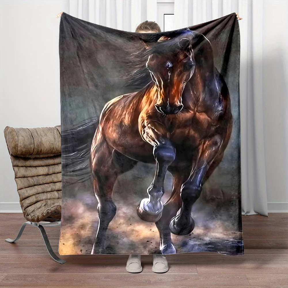 Decorative Throw Blanket Horse Art Stallion Painting Large Fleece Cozy Home Decor Luxury Living Room Throw for Equestrian Lover