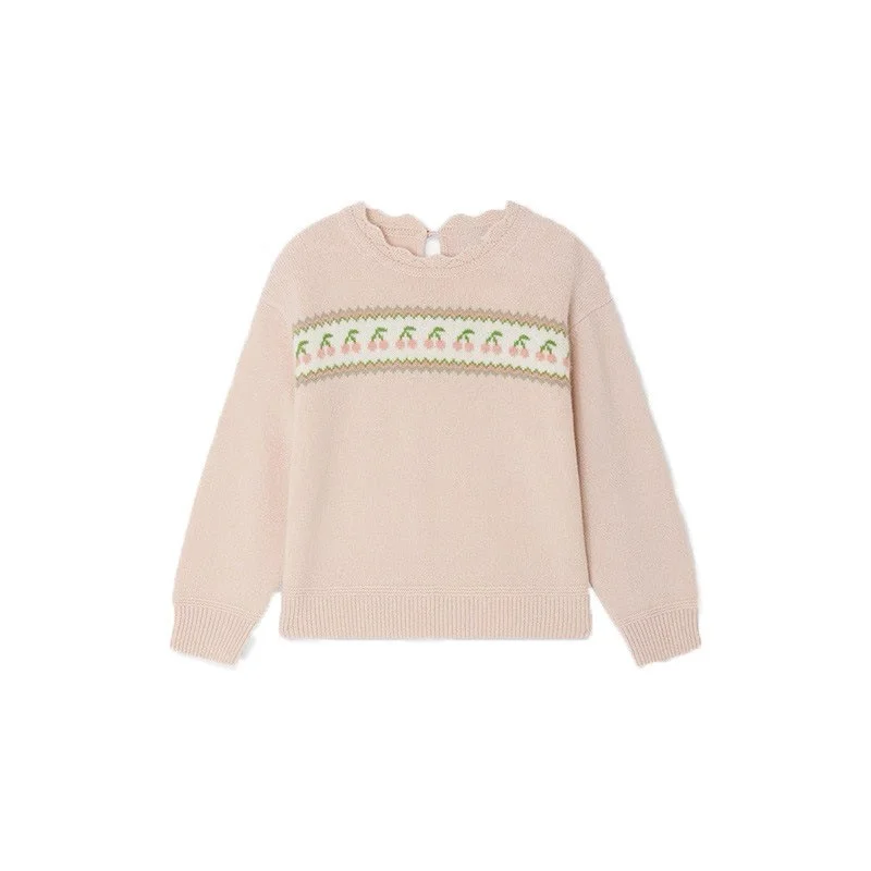 

Girls Autumn Cherry Sweater Pink Cherry Pink Knitted Sweater Sweet Children Top Solid Clothing Teenager Long Sleeves Top