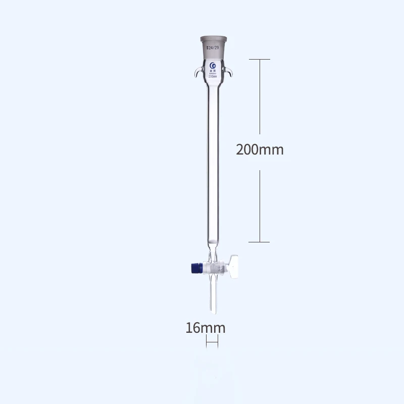 Columna de cromatografía de núcleo de arena de vidrio, diámetro de laboratorio, 24 #, pistón de vidrio, 16mm, 22mm, 30mm, 40mm