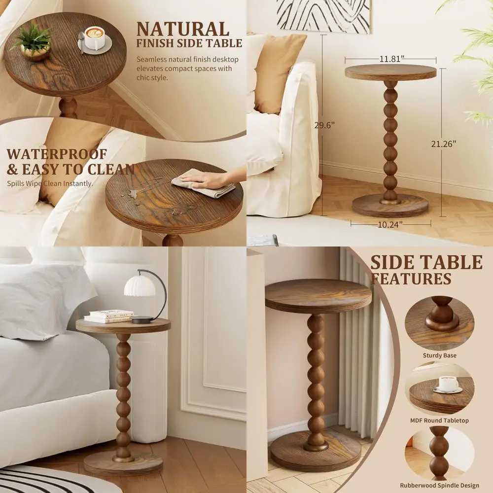 

Contemporary Compact Side Table with Rubberwood Legs, Ideal for Living Rooms, Bedrooms, and Offices in Brown
