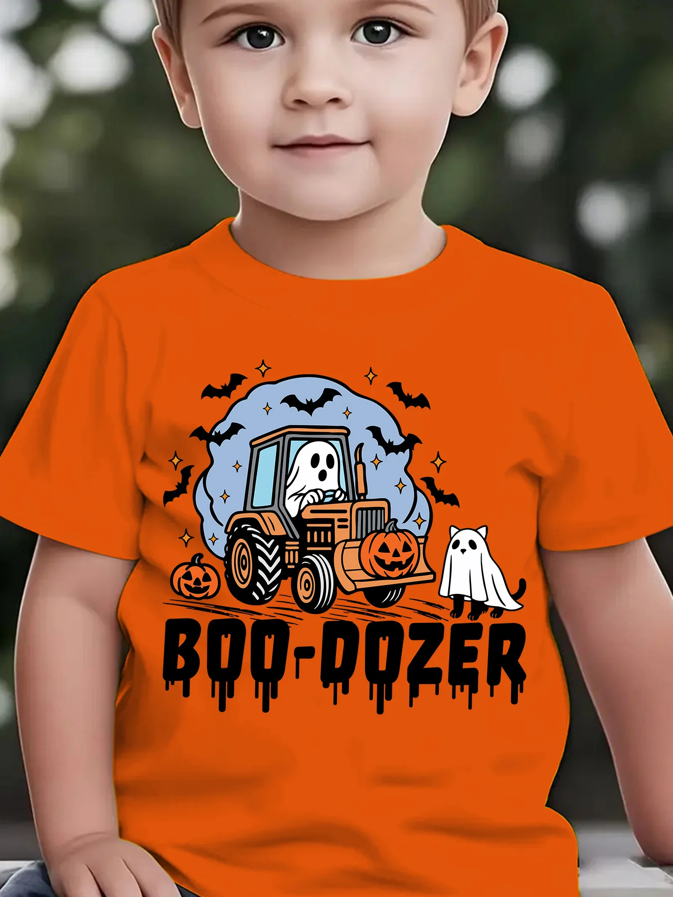 Kids Boys Girls Family Matching T Shirt Halloween Boo Dozer Tractor Ghost Pumpkin Graphic Print Short Sleeve Crew Neck Tee Tops