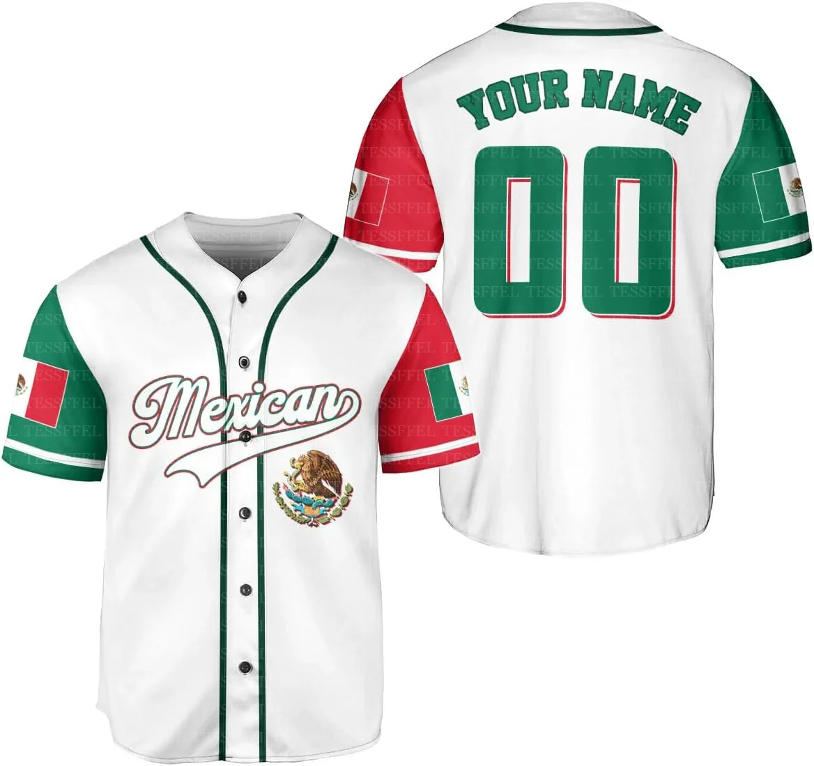 Custom Name Country Eagle Mexico Flag Vintage Unisex Retro Baseball Jersey Shirts 3D Print Summer Pullover Casual Short Sleeve A view 5