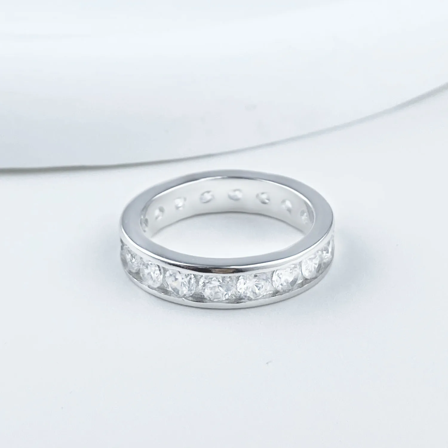 D color moissanite starry sky ring for women with full diamond row drill design in white gold plated eco copper setting ideal fo