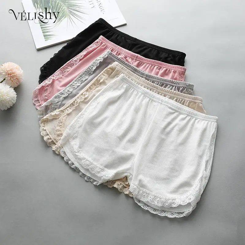 Women Summer Side Lace Safety Shorts Solid Sweet Loose Elastic Short Pants Ladies Anti-walking Boxer Briefs Security Bottoms